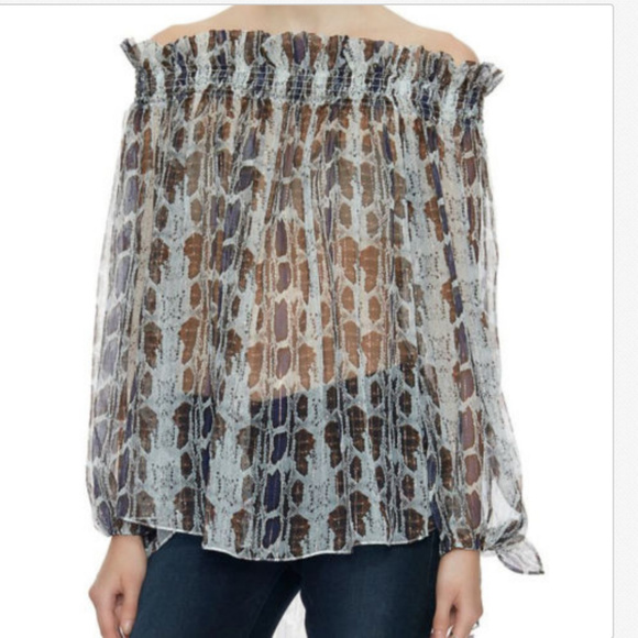 Off Shoulder Top Snakeskin Chiffon Blouse SILK - Picture 5 of 8